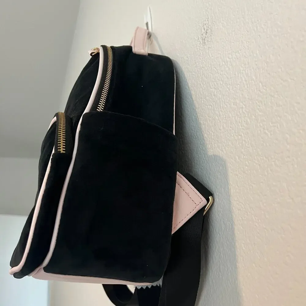 Juicy Couture Black/Pink Velvet Velour Mini Backpack Embroidered Bling Y2K